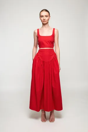 Wide Strap Crop | High Waisted Basque Midi Skirt