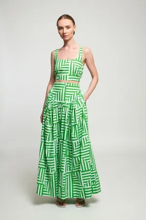 Wide Strap Crop | High Waisted Basque Midi Skirt