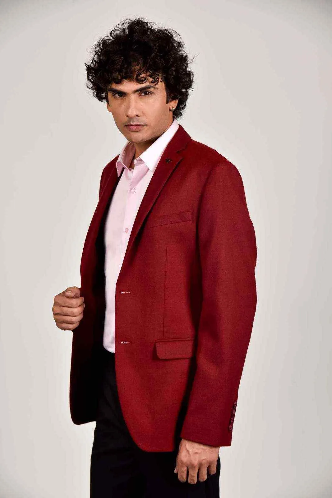Wine Tweed Woven Blazer
