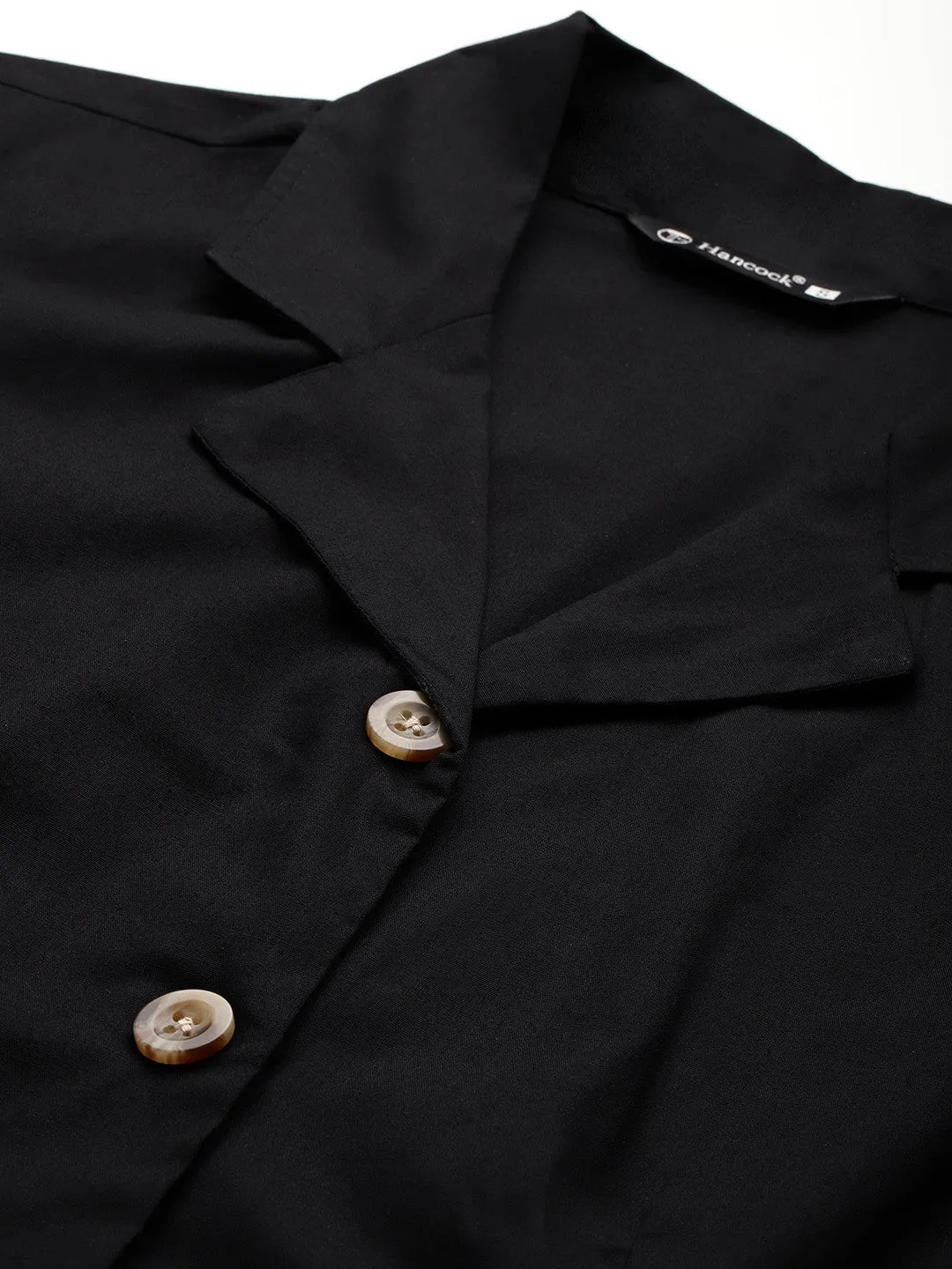 Women Black Solid Pleated Pure Cotton Formal Shirt