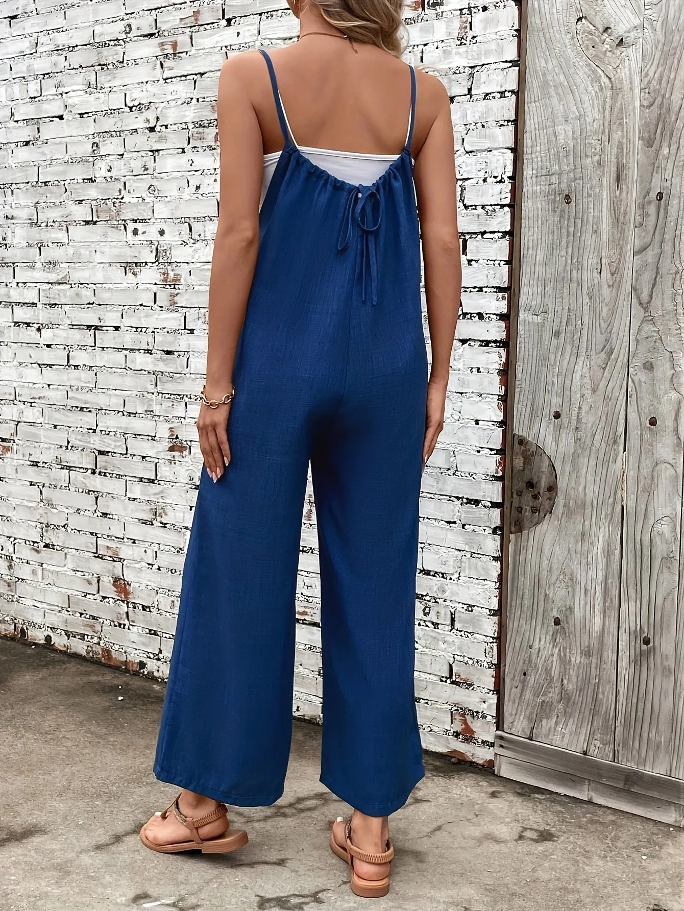 Women Jumpsuit Overalls Style, Casual Sleeveless Wide Leg Jumpsuits