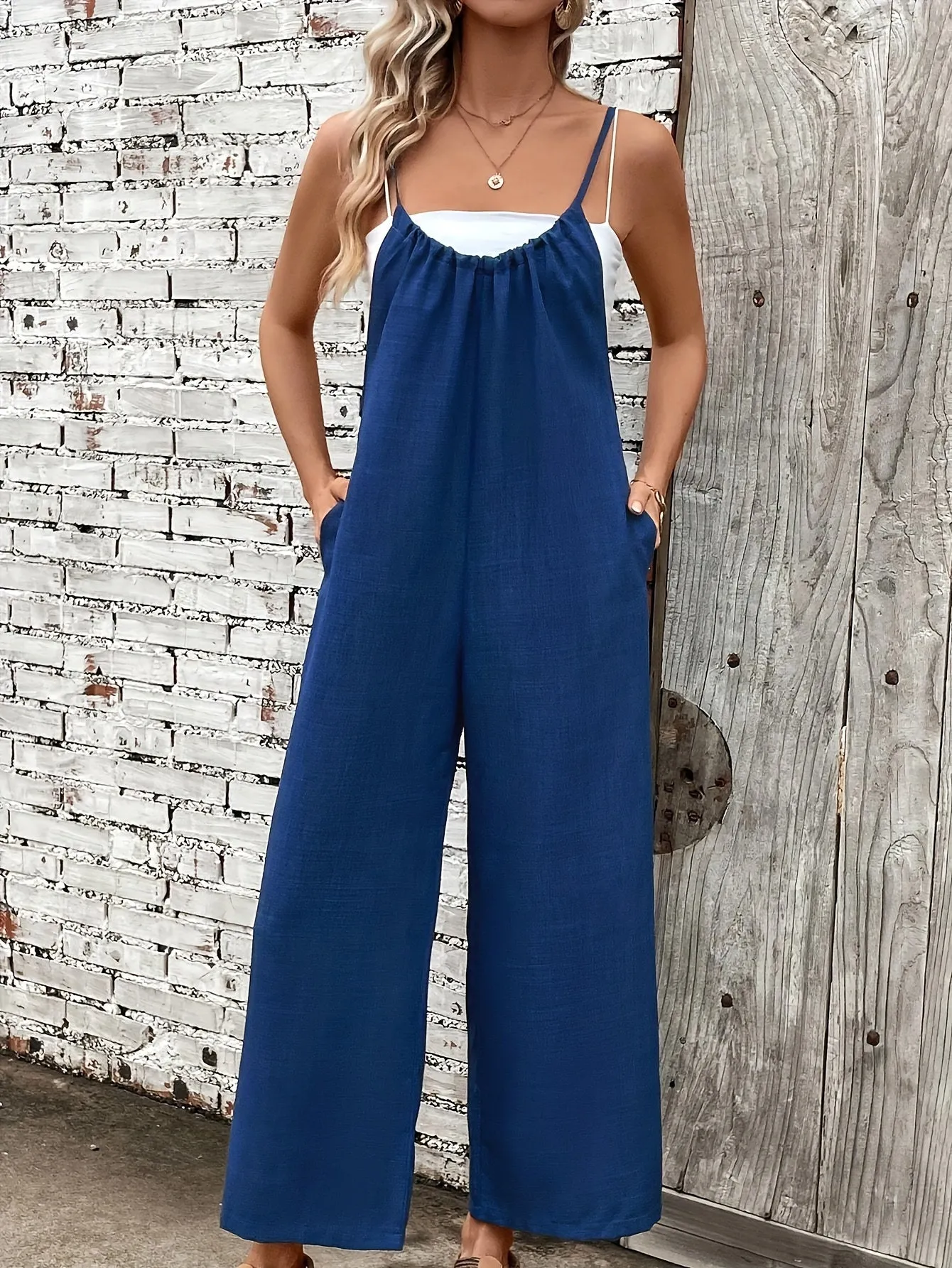 Women Jumpsuit Overalls Style, Casual Sleeveless Wide Leg Jumpsuits