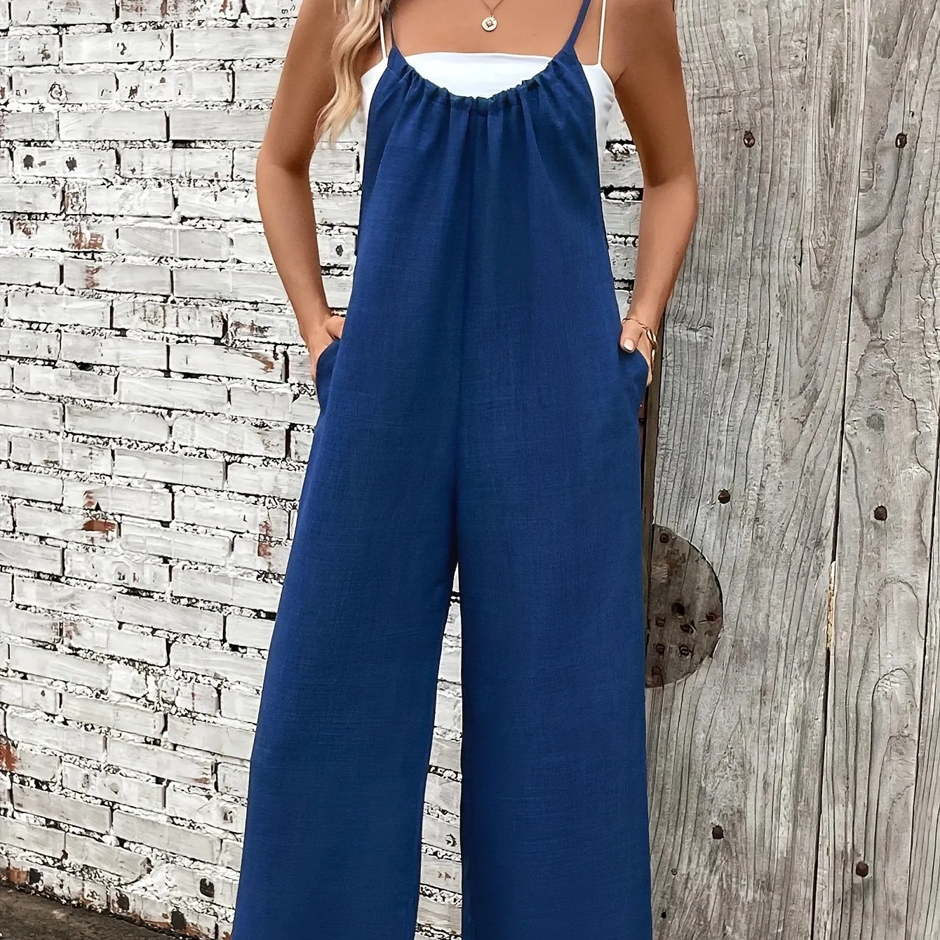 Women Jumpsuit Overalls Style, Casual Sleeveless Wide Leg Jumpsuits