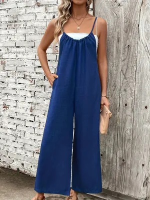 Women Jumpsuit Overalls Style, Casual Sleeveless Wide Leg Jumpsuits