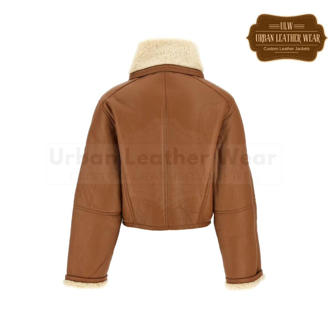 Women Shearling Pea Coat Fur Brown