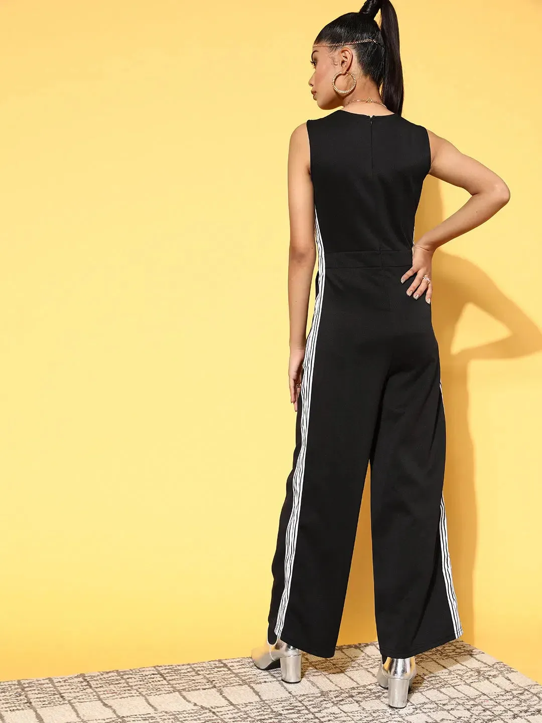 Women Solid Standard Black Jumpsuits & Sets