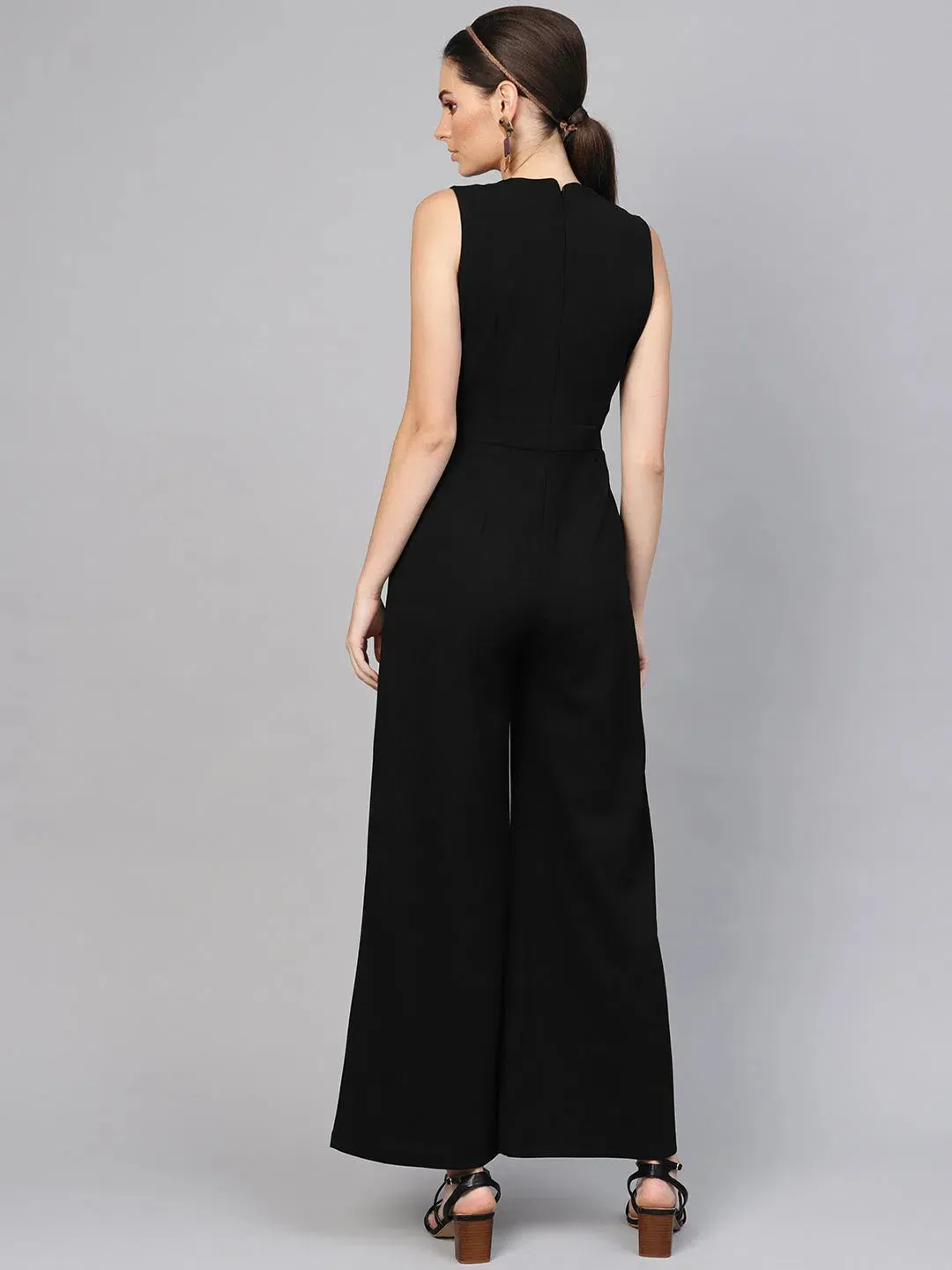Women Solid Standard Black Jumpsuits & Sets