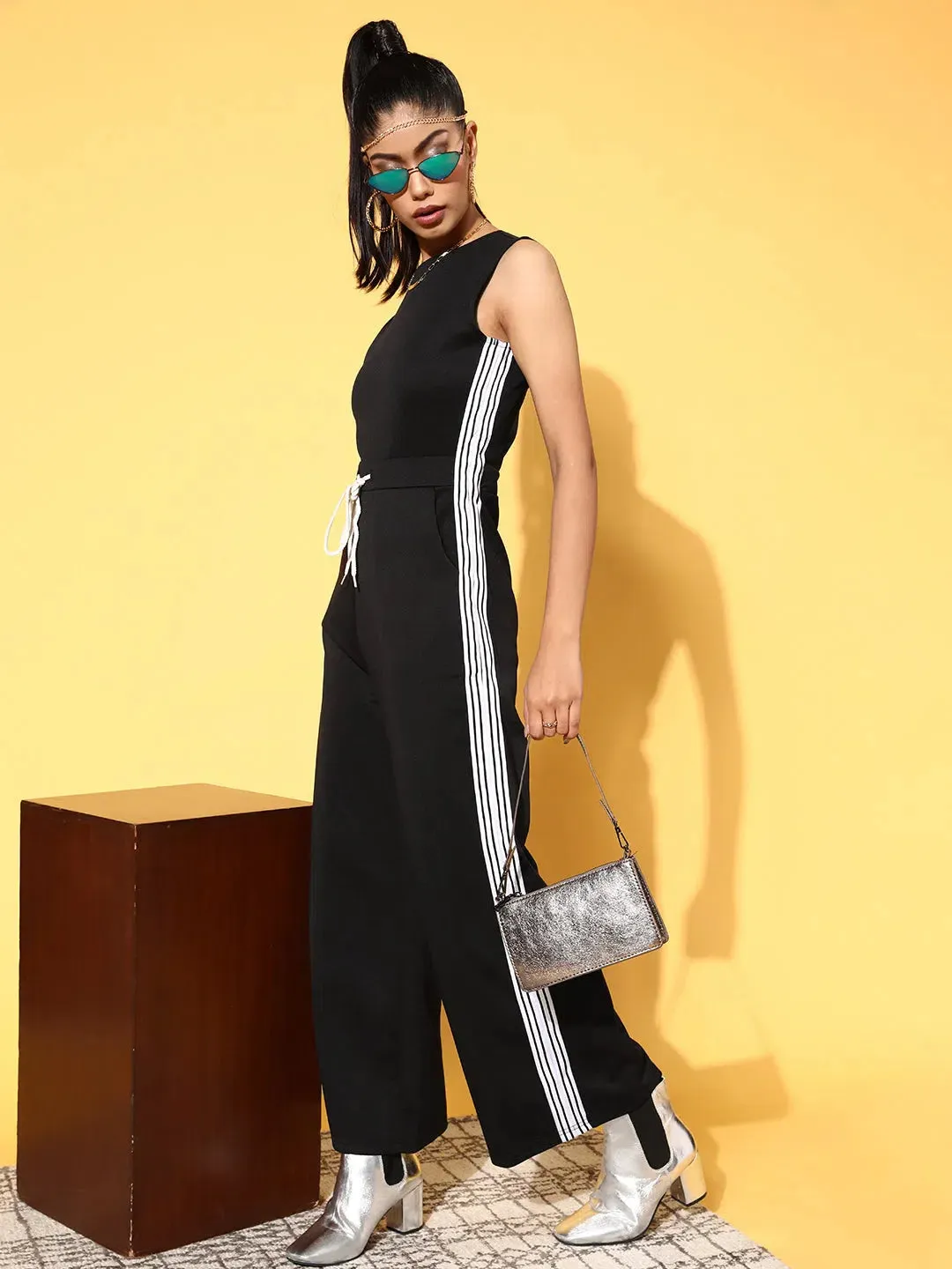 Women Solid Standard Black Jumpsuits & Sets