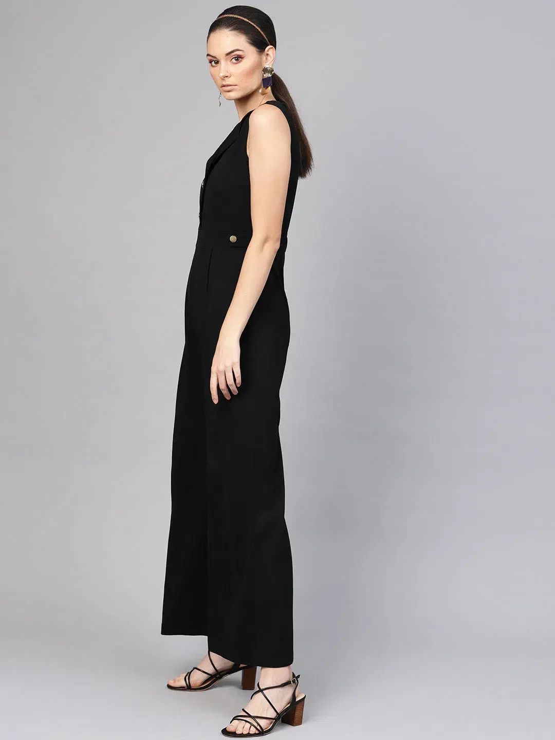 Women Solid Standard Black Jumpsuits & Sets