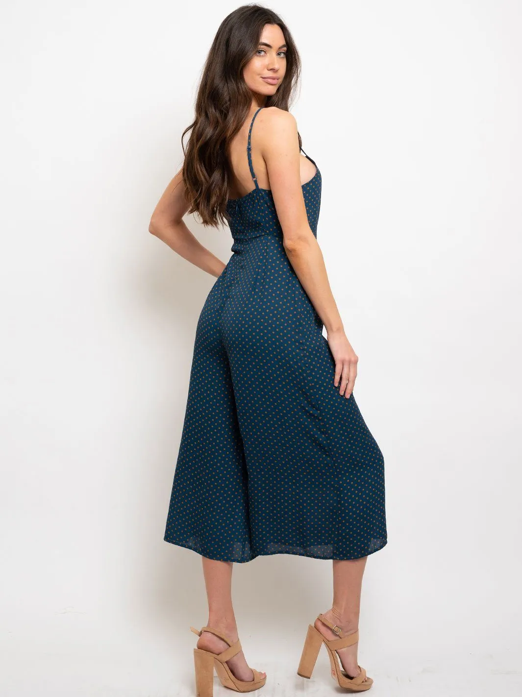 WOMEN'S POLKA DOTS PRINT SLEEVELESS JUMPSUIT