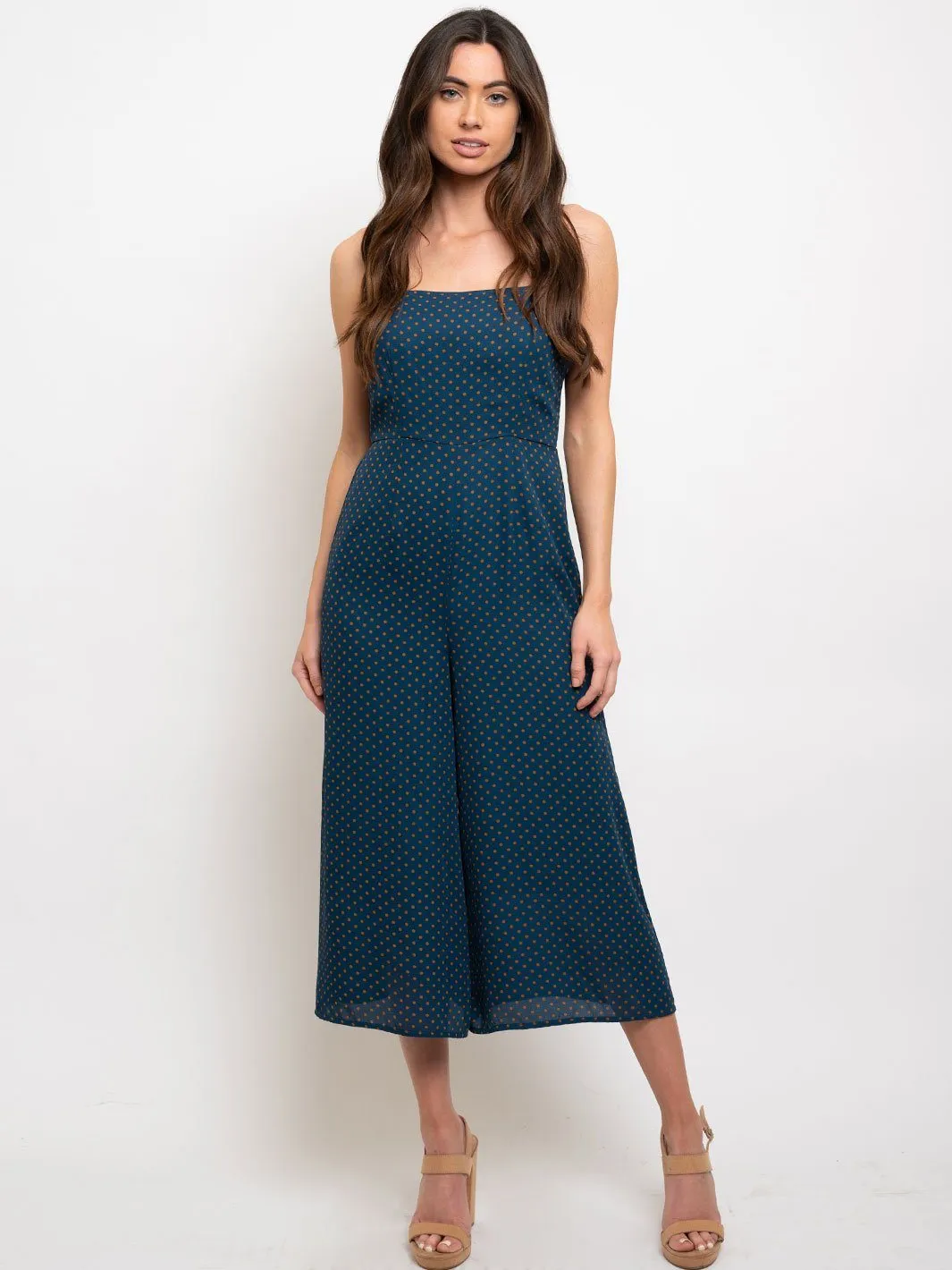 WOMEN'S POLKA DOTS PRINT SLEEVELESS JUMPSUIT
