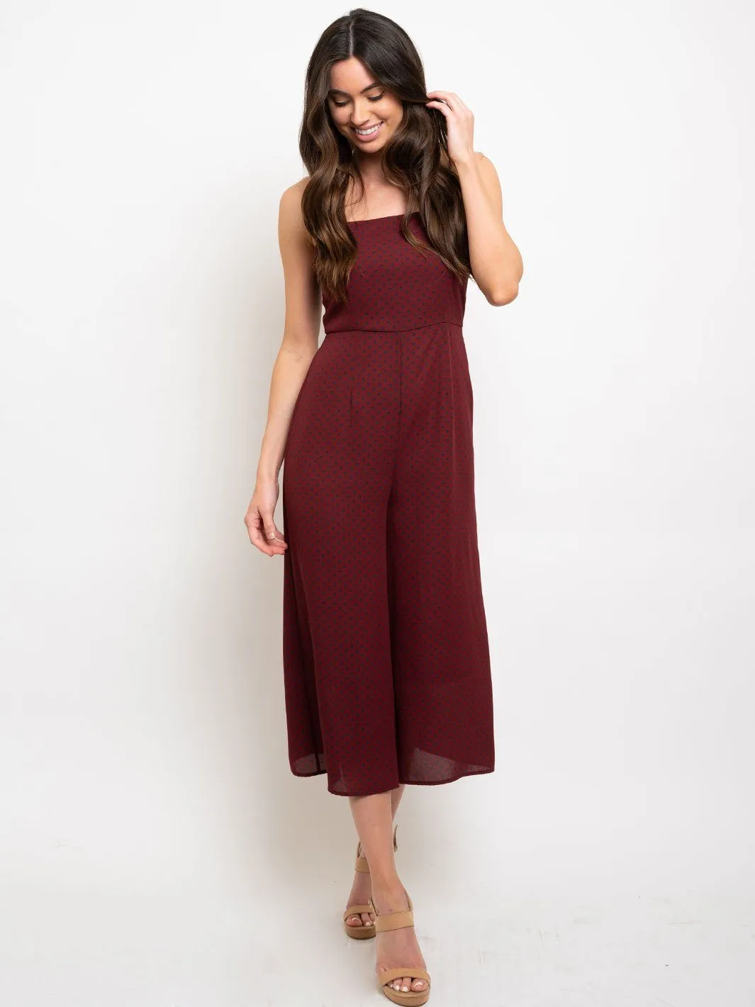 WOMEN'S POLKA DOTS PRINT SLEEVELESS JUMPSUIT