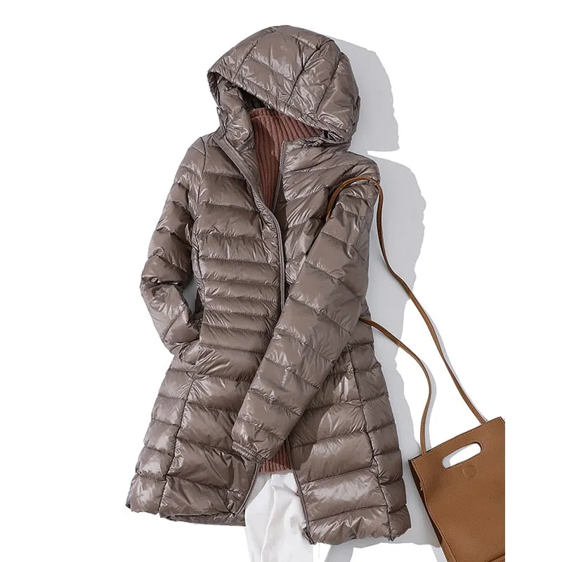 Women's Puffer Jackets Ultralight Duck Down Jacket Solid Pattern