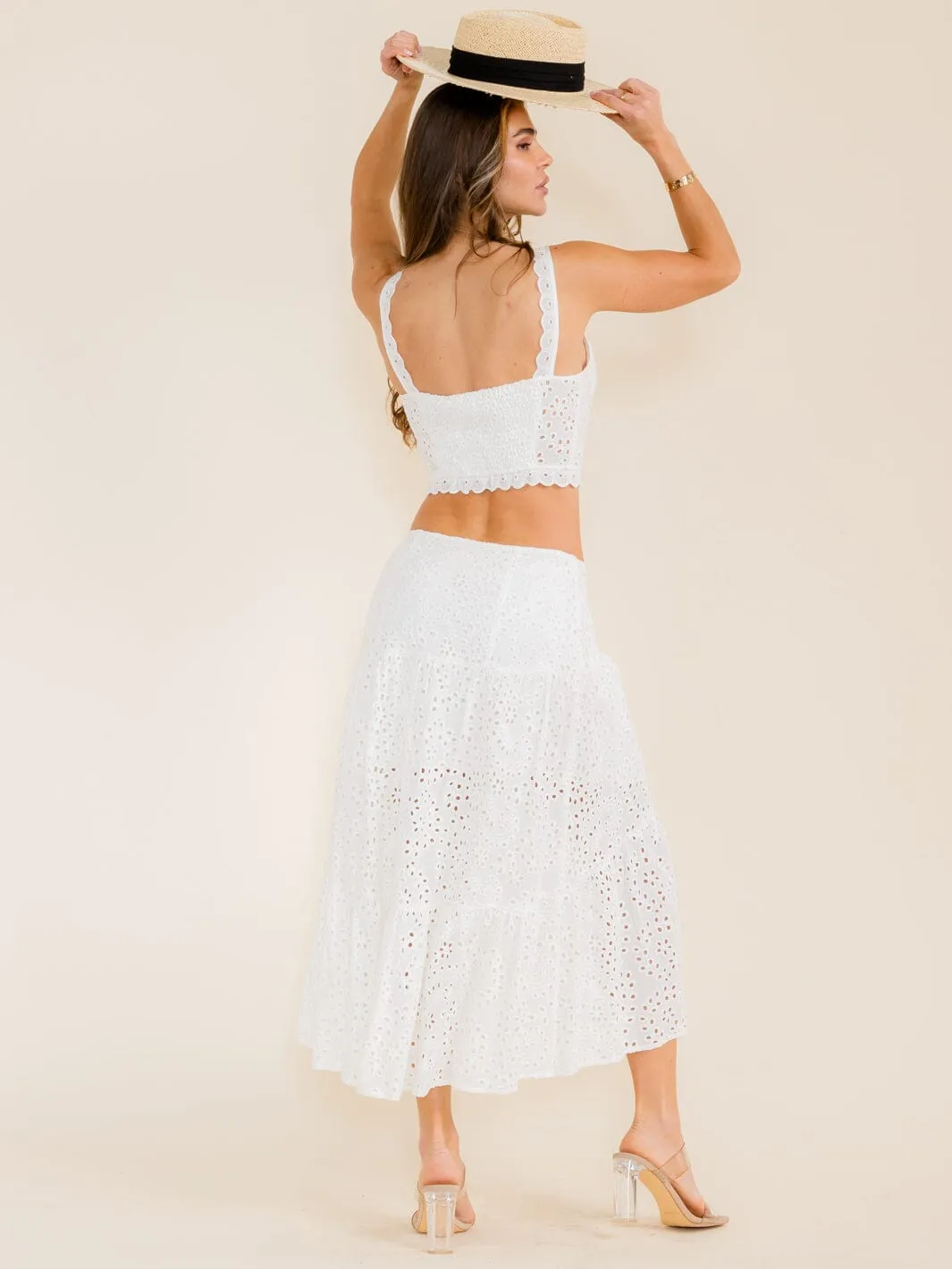 WOMEN'S SLEEVELES CROP TOP & MAXI SKIRT EYELET 2PC. SET