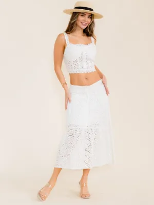 WOMEN'S SLEEVELES CROP TOP & MAXI SKIRT EYELET 2PC. SET