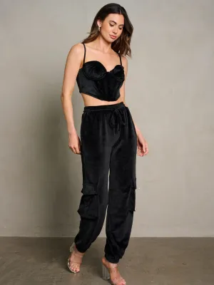 WOMEN'S SLEEVELESS CROP TOP & ELASTIC WAIST PANTS CARGO 2PC. SET