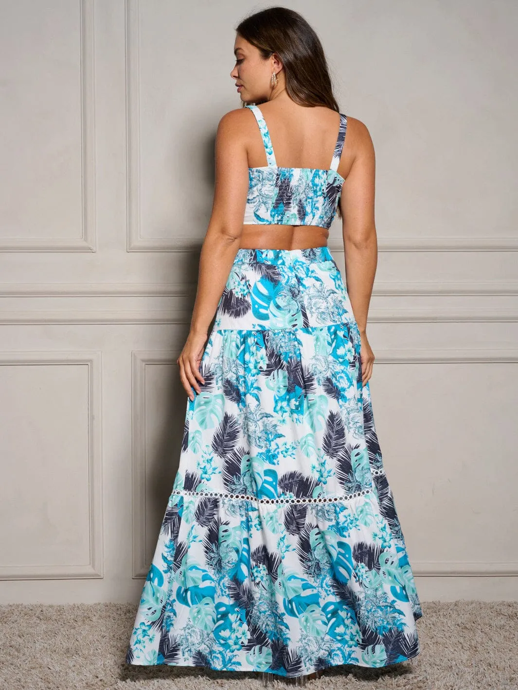 WOMEN'S SLEEVELESS CROP TOP & RUFFLE SKIRT FLORAL 2PC. SET