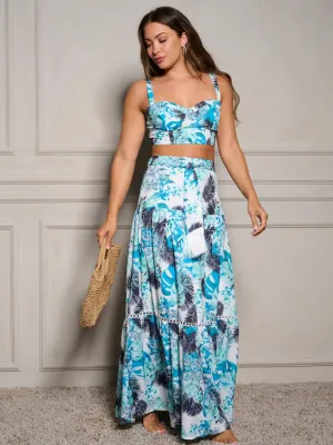 WOMEN'S SLEEVELESS CROP TOP & RUFFLE SKIRT FLORAL 2PC. SET