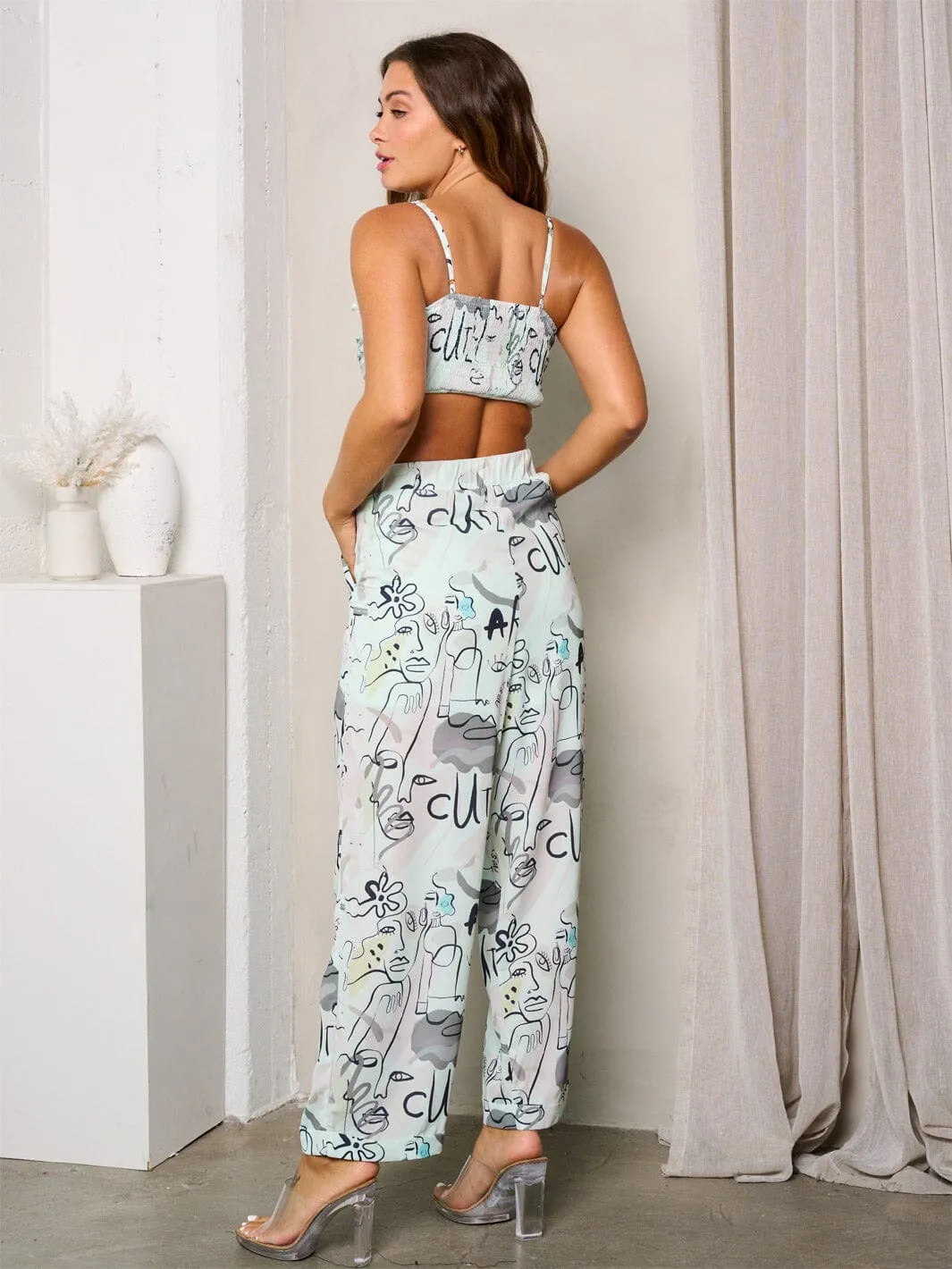 WOMEN'S SLEEVELESS CROP TOP & WIDE LEG PANTS 2PC. SET