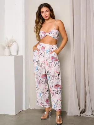 WOMEN'S SLEEVELESS CROP TOP & WIDE LEG PANTS 2PC. SET