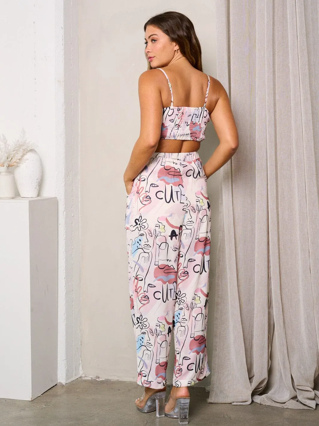 WOMEN'S SLEEVELESS CROP TOP & WIDE LEG PANTS 2PC. SET