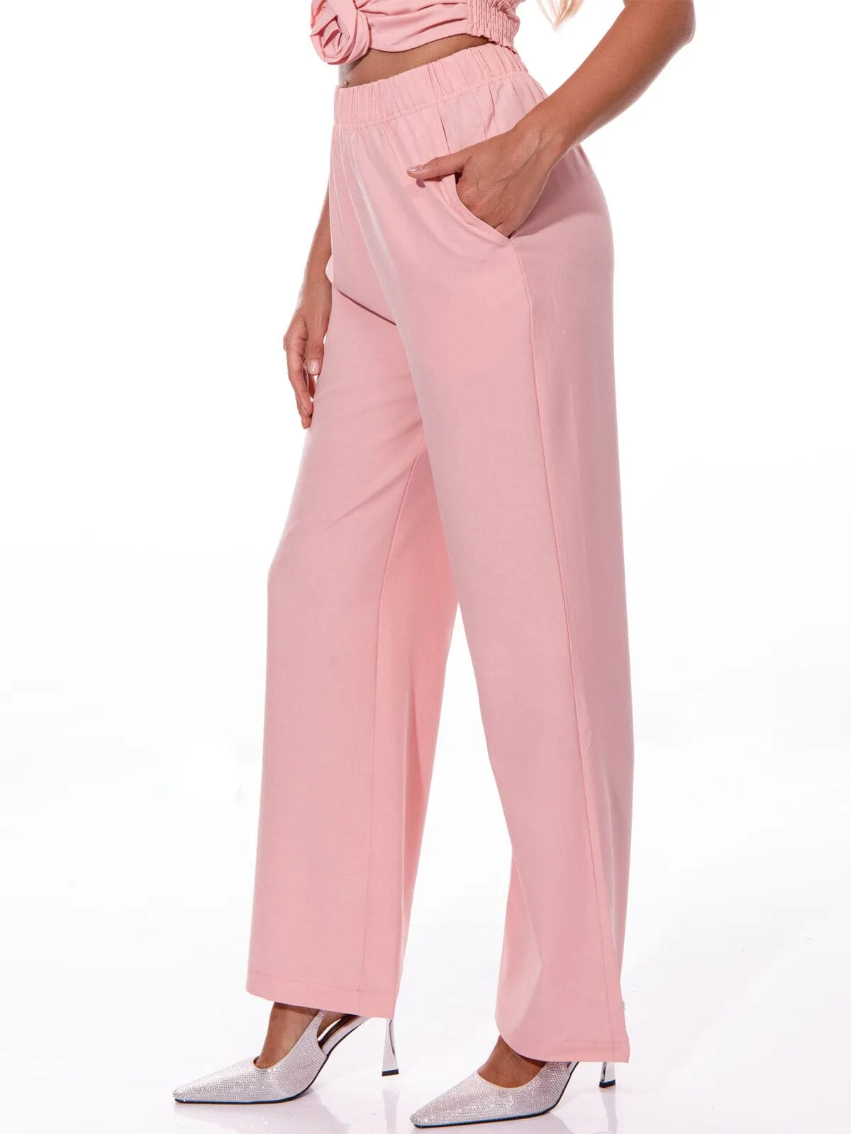 WOMEN'S SLEEVELESS TUBE TOP & WIDE LEG PANTS SOLID 2PC. SET