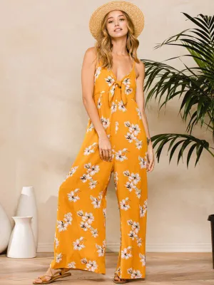 WOMEN'S SLEEVELESS V-NECK POCKETS FLORAL JUMPSUIT