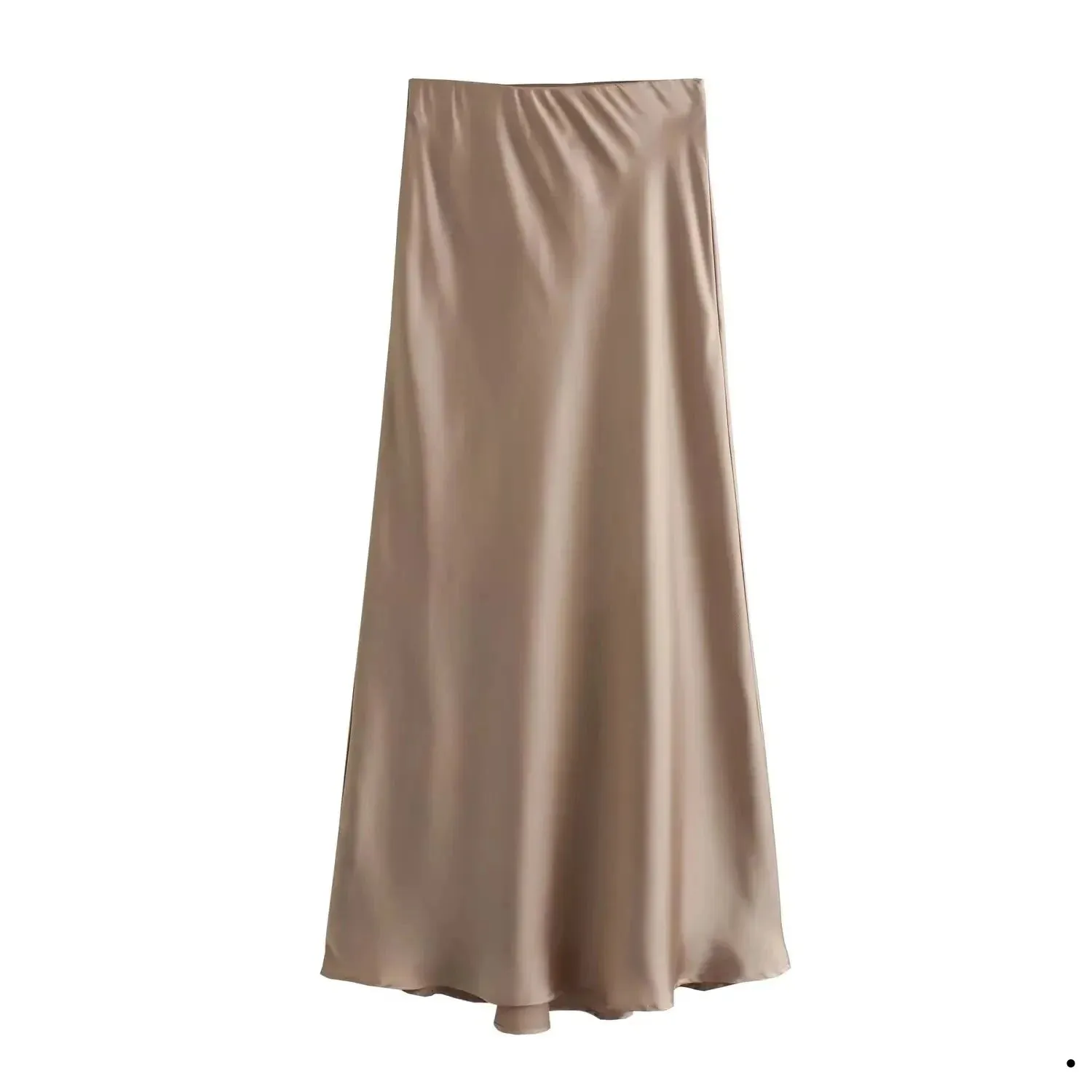 Women's Vintage Fashion Satin Solid Pleated Midi Skirt