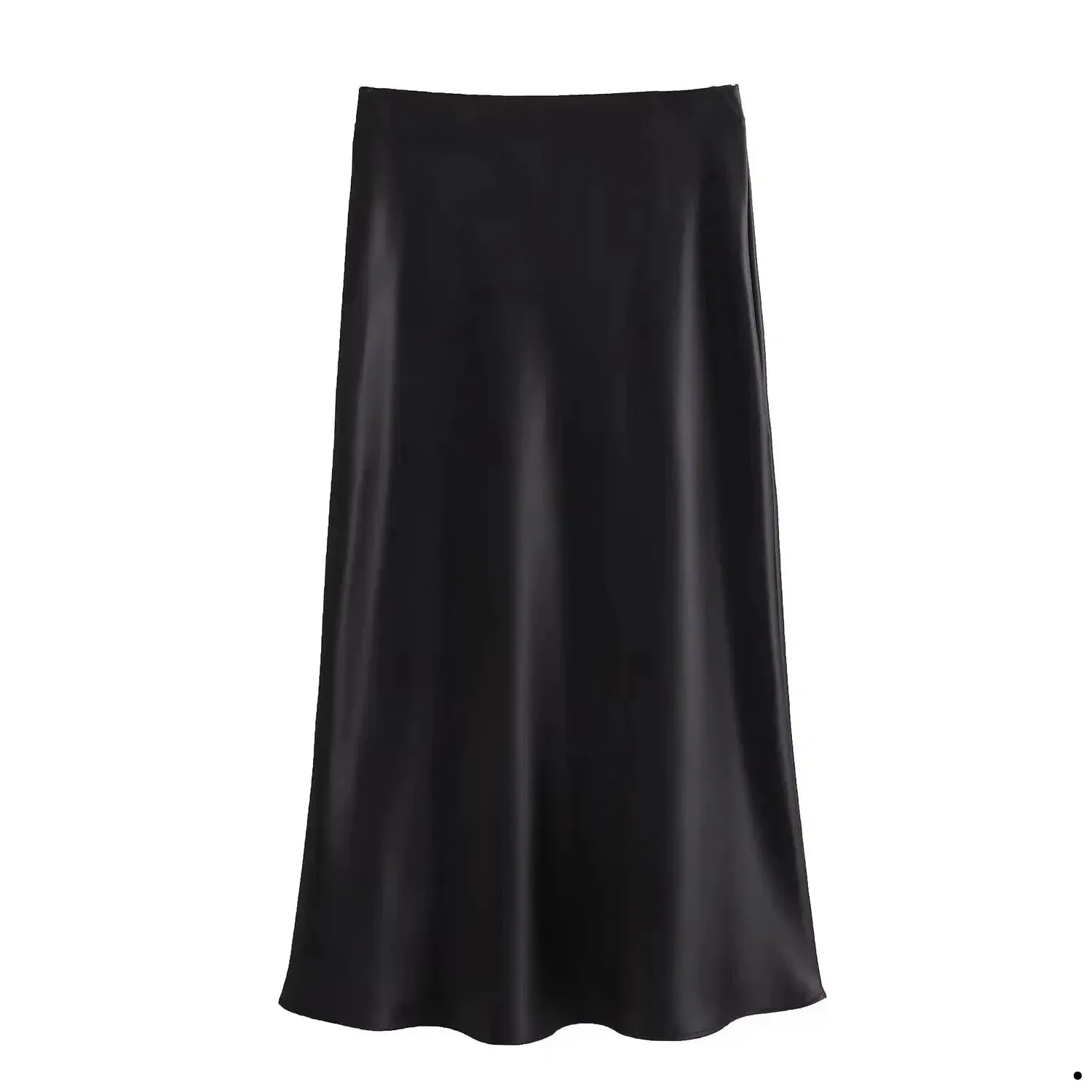 Women's Vintage Fashion Satin Solid Pleated Midi Skirt