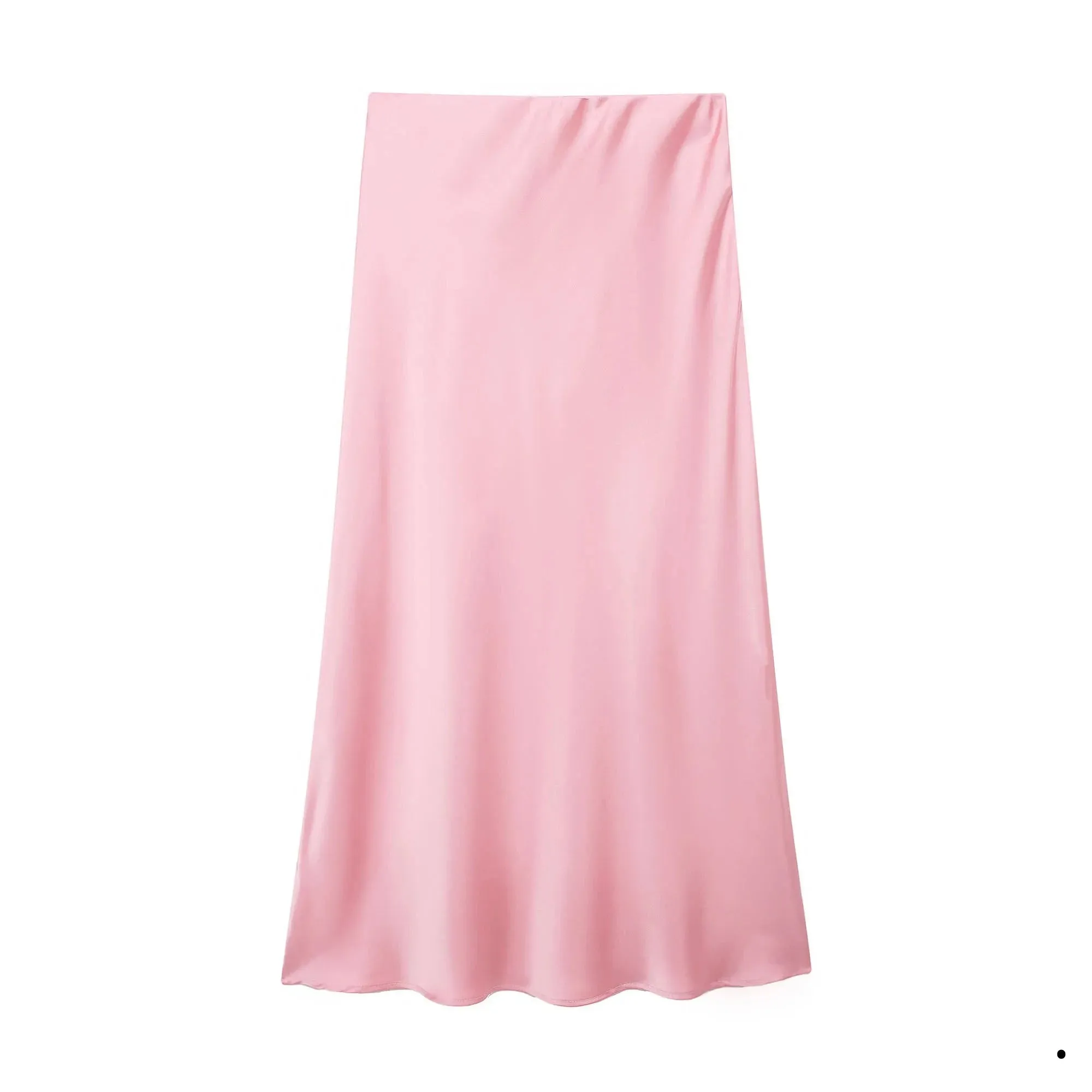 Women's Vintage Fashion Satin Solid Pleated Midi Skirt