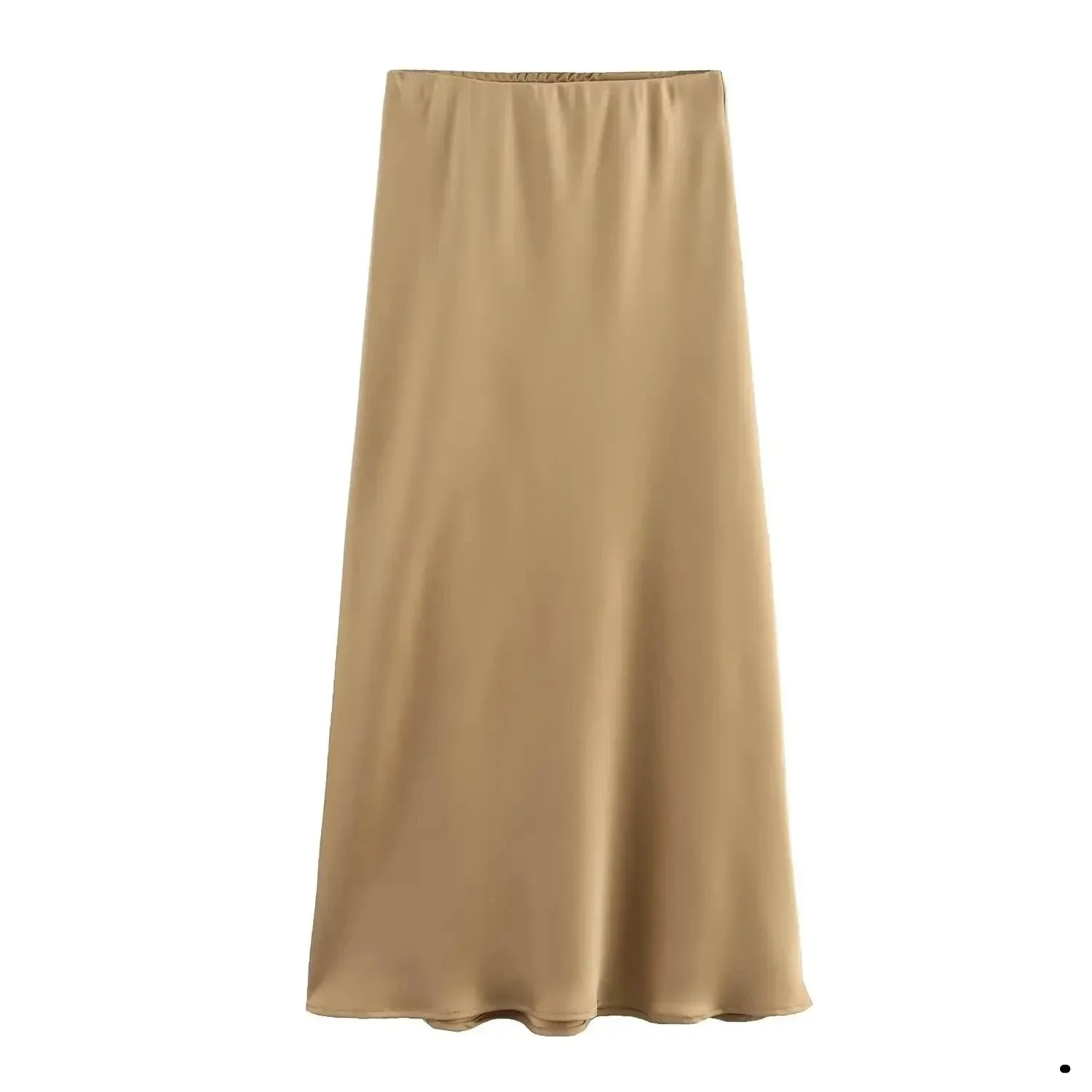 Women's Vintage Fashion Satin Solid Pleated Midi Skirt