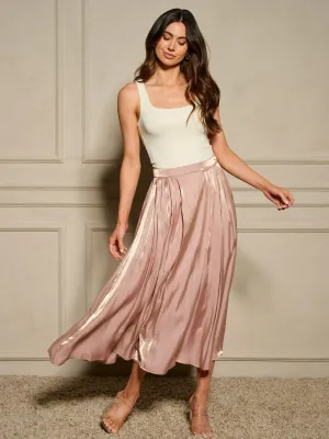 WOMEN'S ZIP UP PLEATED SHIMMER MAXI SKIRT