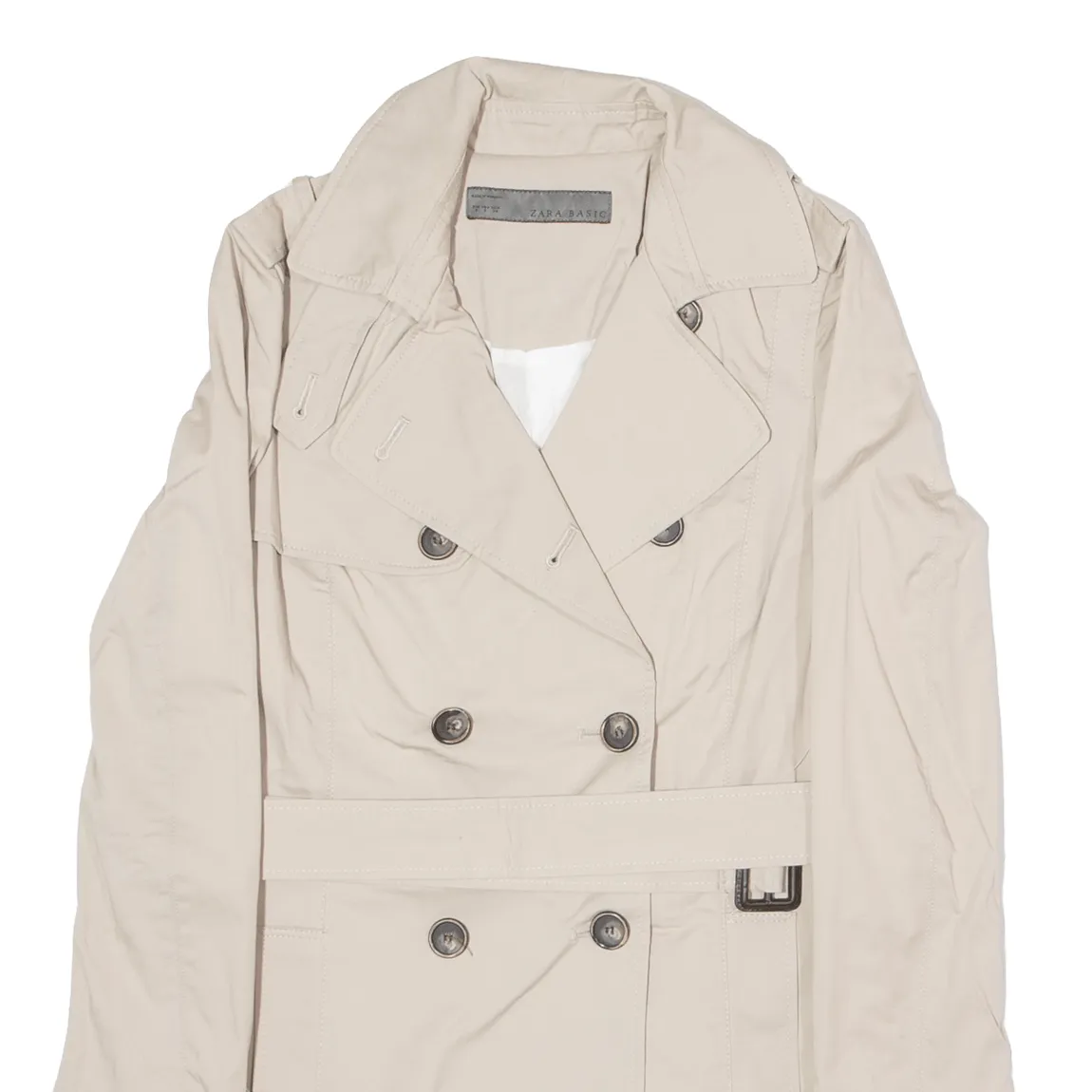 ZARA BASIC Belted Womens Pea Coat Beige S