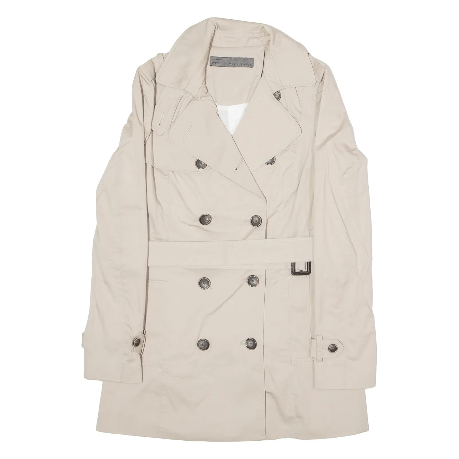 ZARA BASIC Belted Womens Pea Coat Beige S